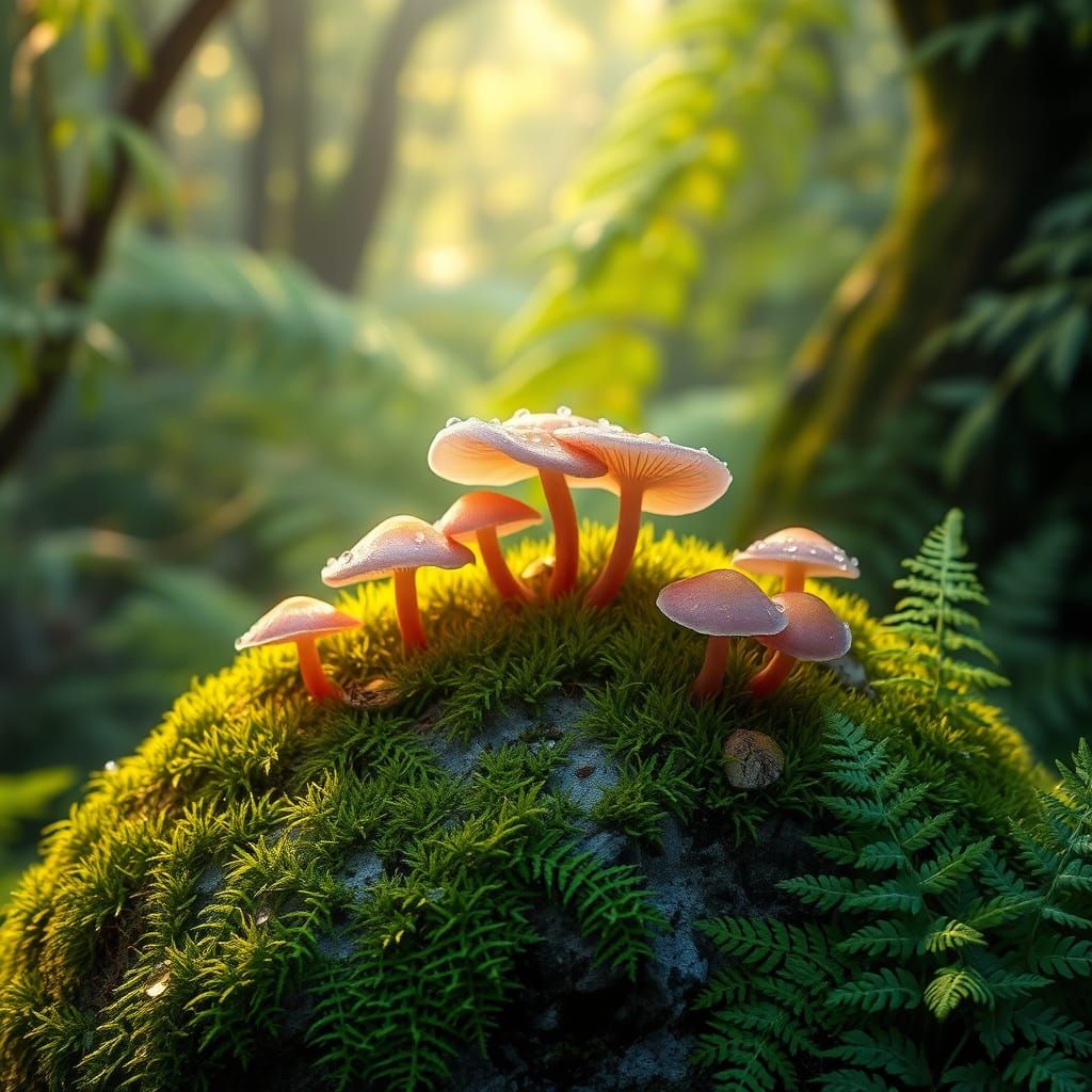 Mystical Forest Scene with Glowing Mushrooms