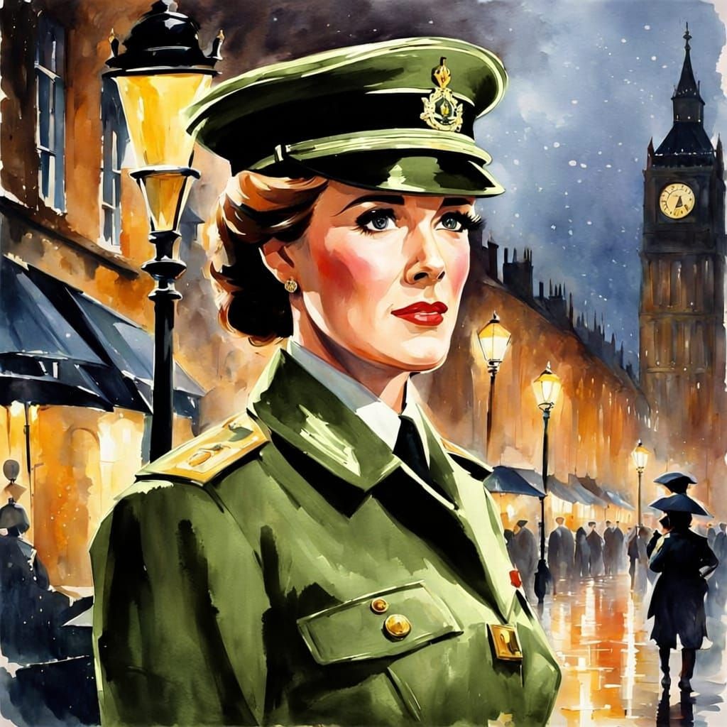 Impressionist Watercolor Portrait of Woman in Rain