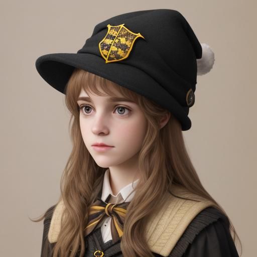 Hermione Granger in Hufflepuff Hat: AI Rendition