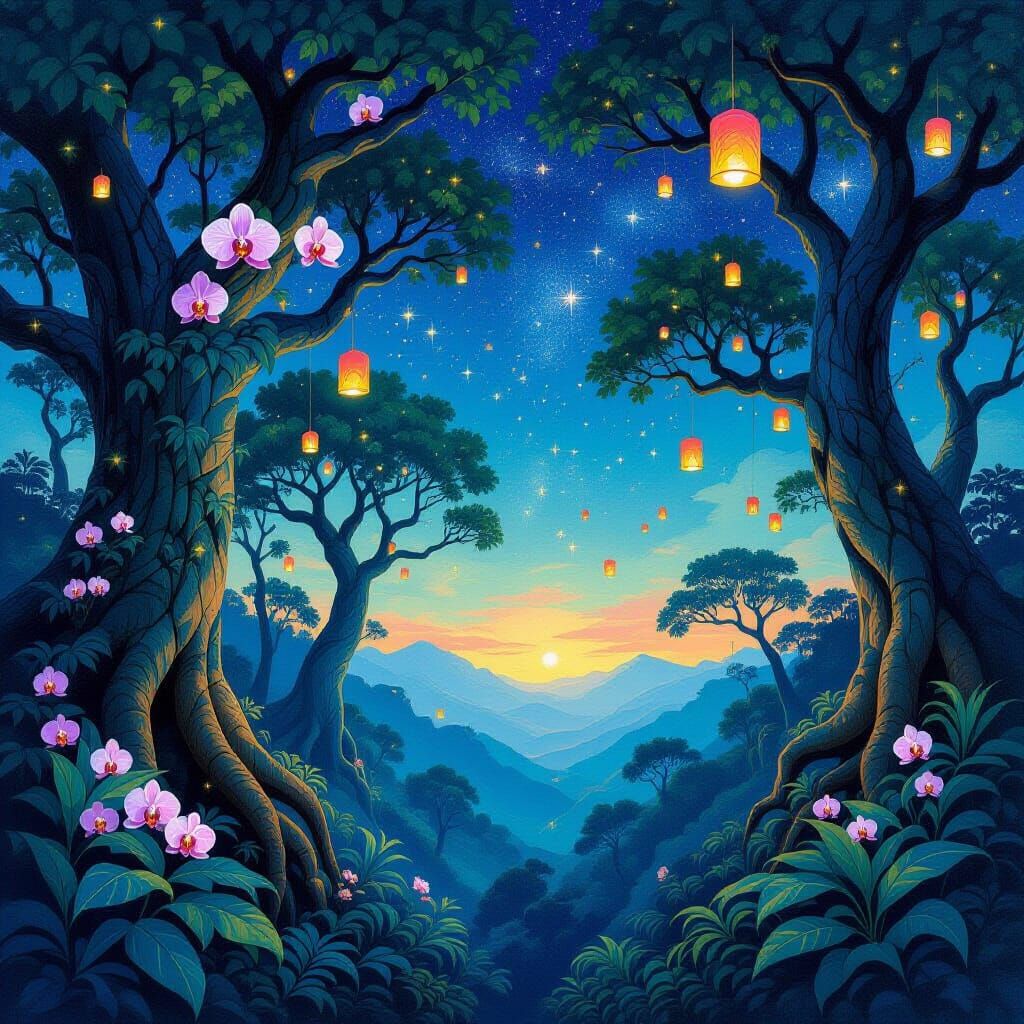 Luminous Jungle Festival in Art Nouveau Style