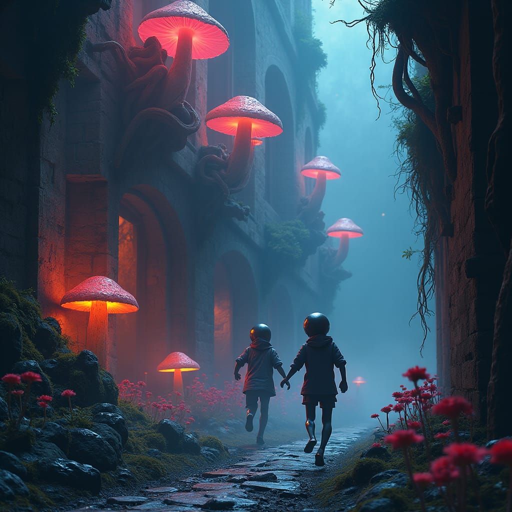 Eerie Aliens Sprinting Through Bioluminescent Donjon