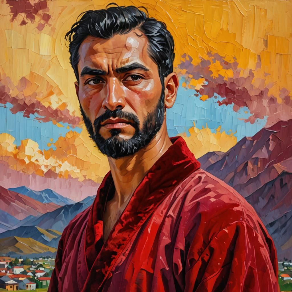 Portrait of Man in Red Robe, in Neo-Impressionist Style
