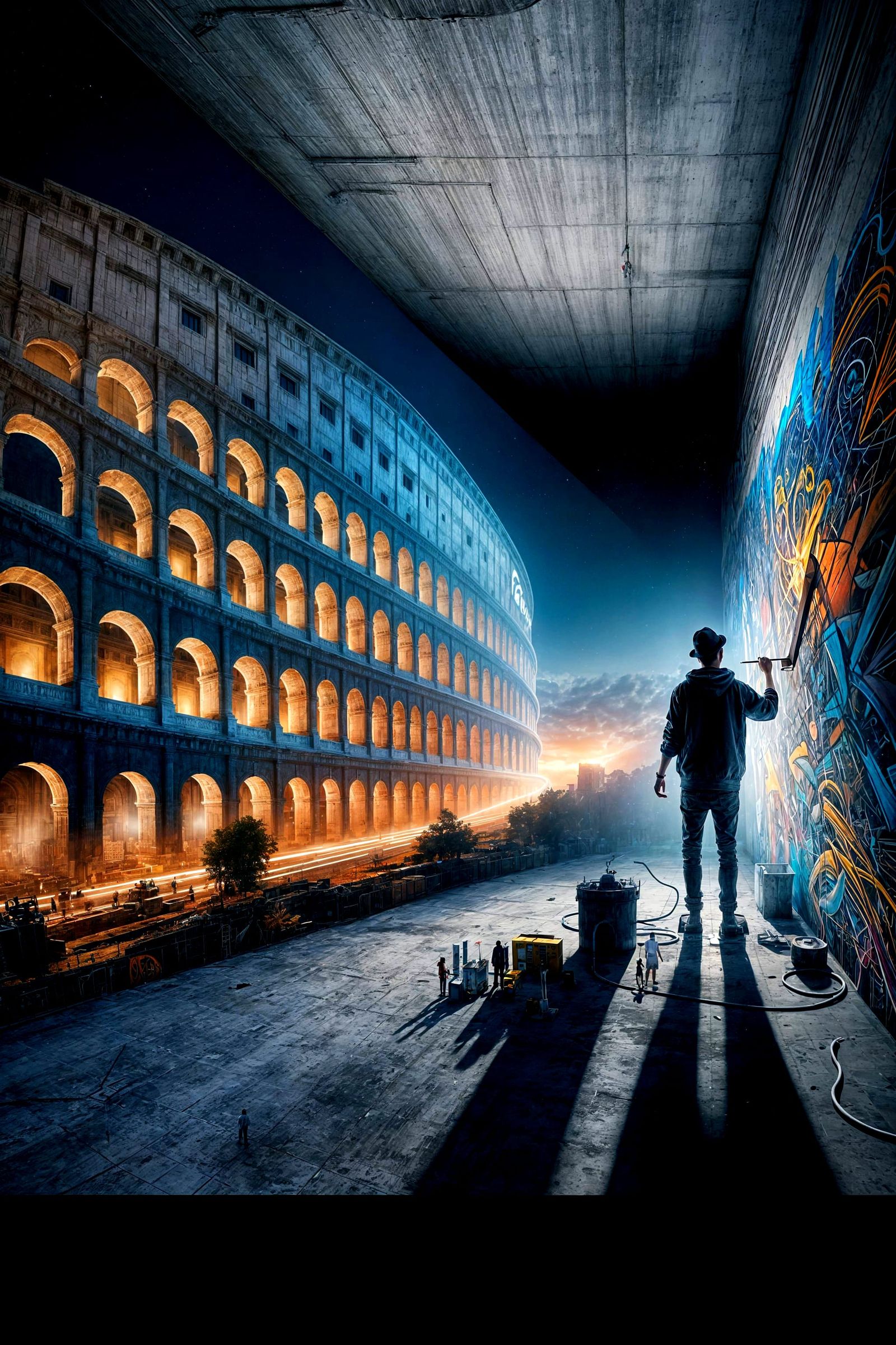 Graffiti Artist Creates Colosseum Masterpiece at Night