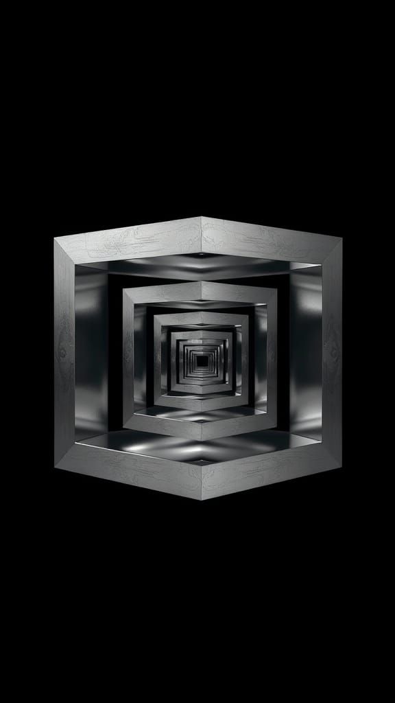 Infinite Recursion of Metallic Cubes in Futuristic Void