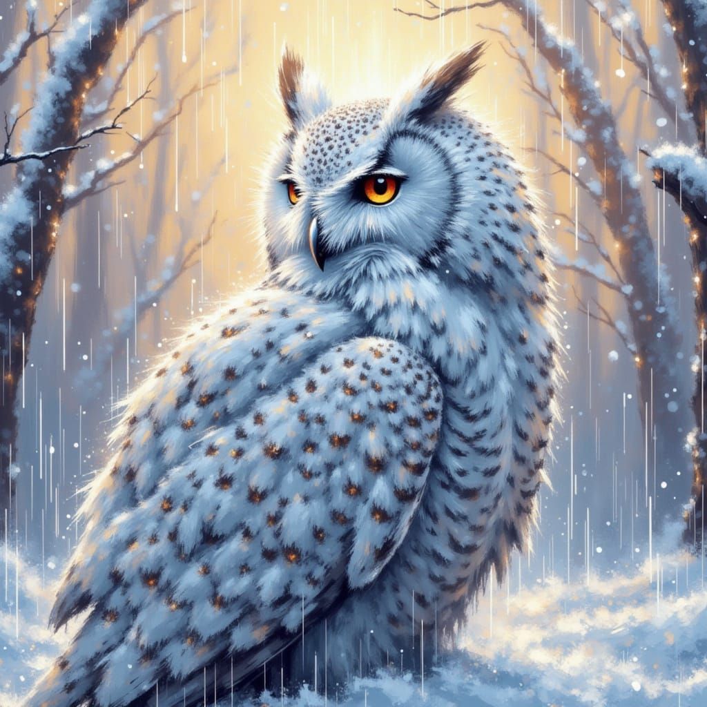 Majestic White Owl in Snowy Winter Landscape