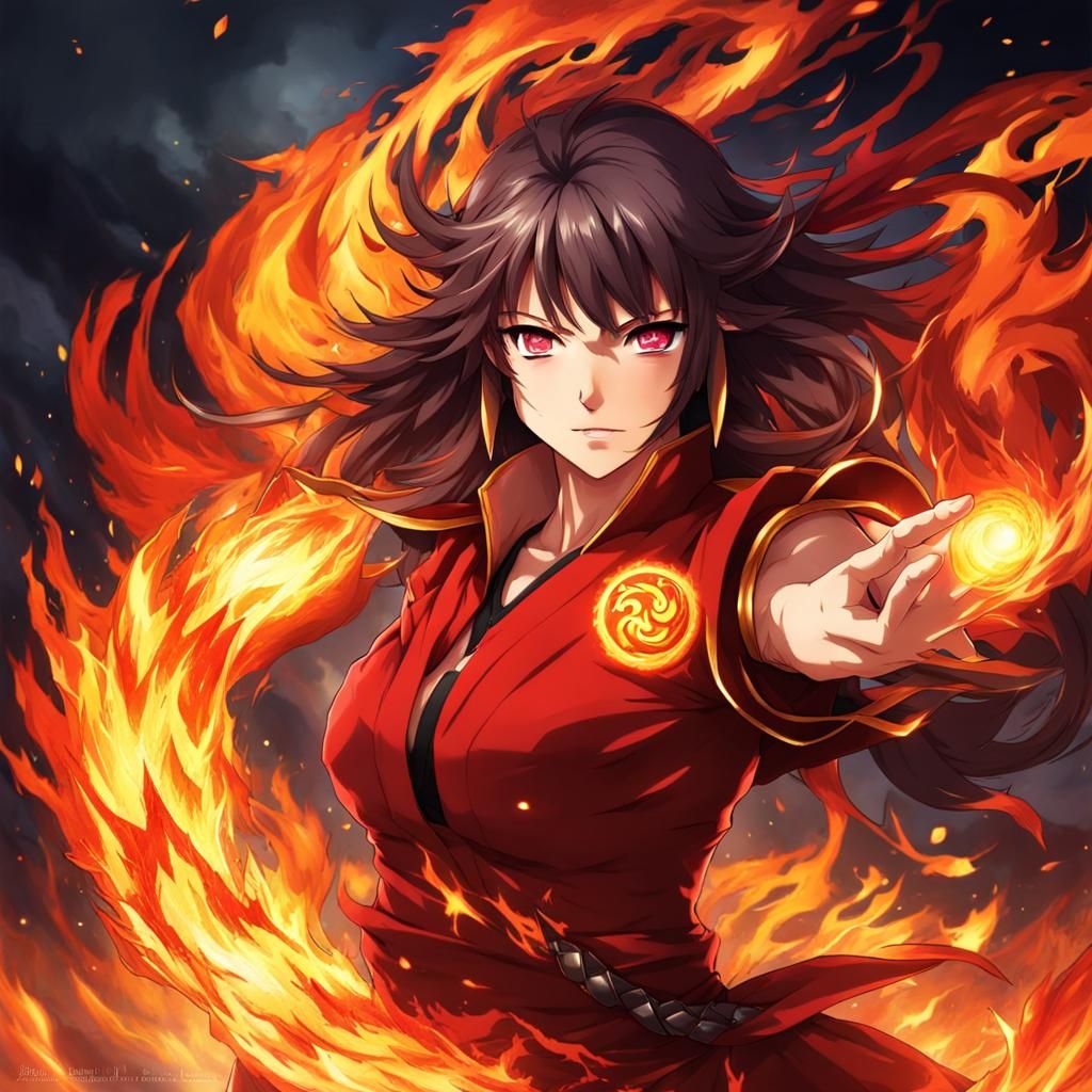 Fearless Fire Elemental in Anime Style