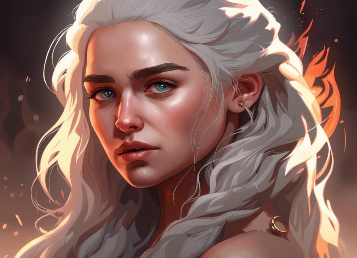 Daenerys Targaryen Portrait by Greg Rutkowski, Artgerm, WLOP