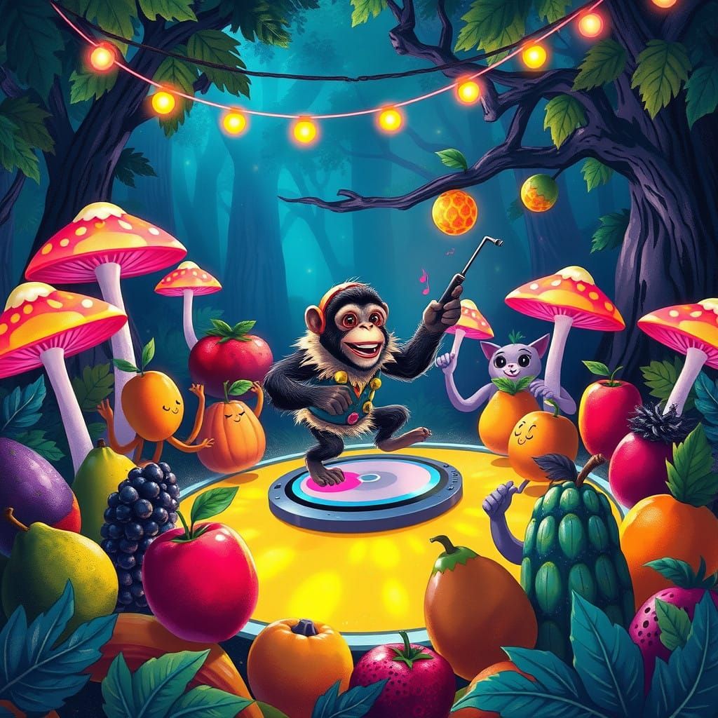 Vibrant Fruits Party in Whimsical Forest Disco