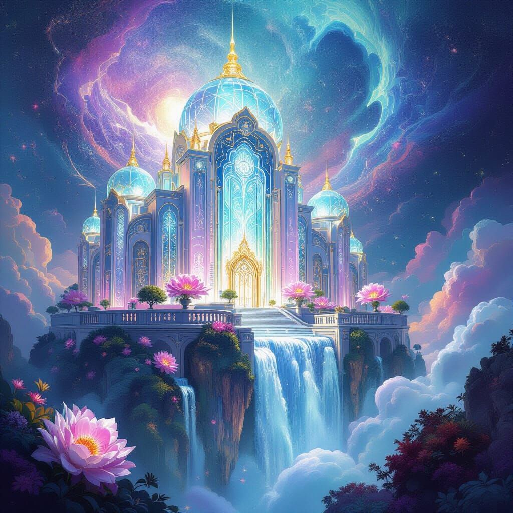 Crystalline Palace in Nebula, Art Nouveau Meets Futuristic