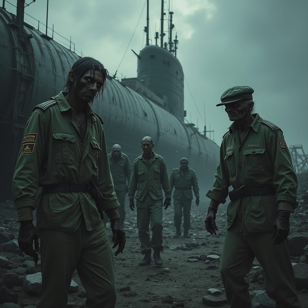 Zombie Crew on Devastated Submarine: Post-Apocalyptic Art