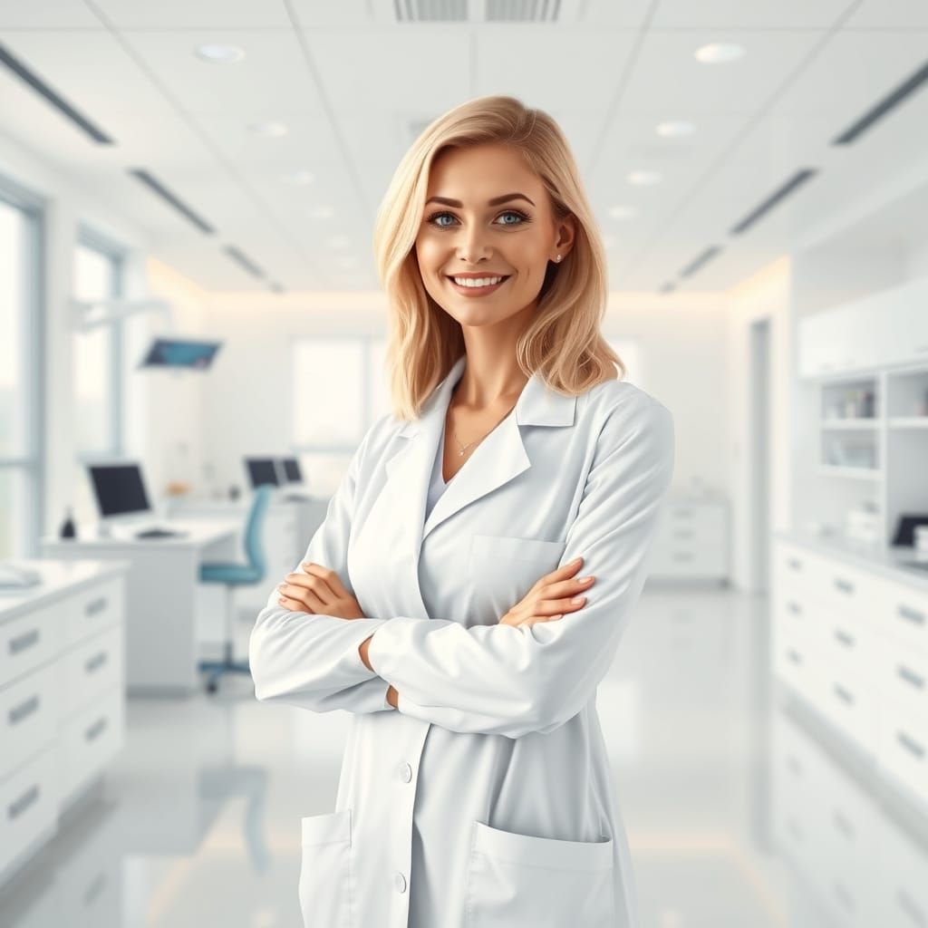 Sophisticated Female Dentist in Modern Dental Office