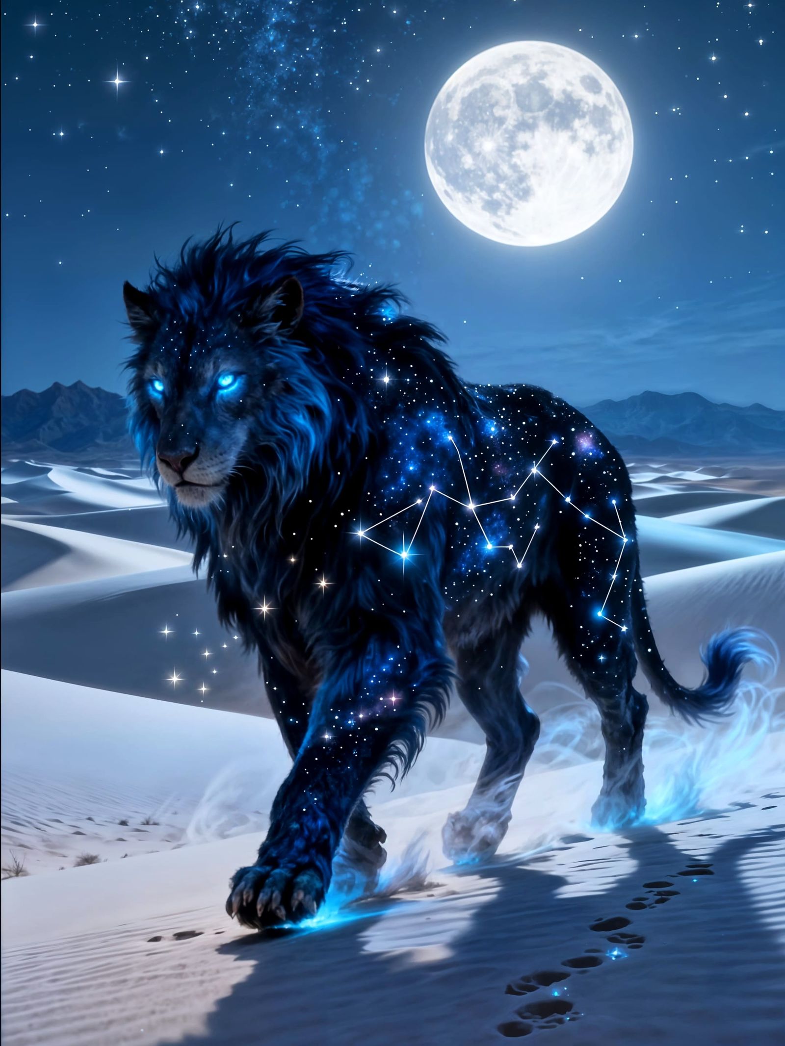Cosmic Night Creature in Desert Landscape