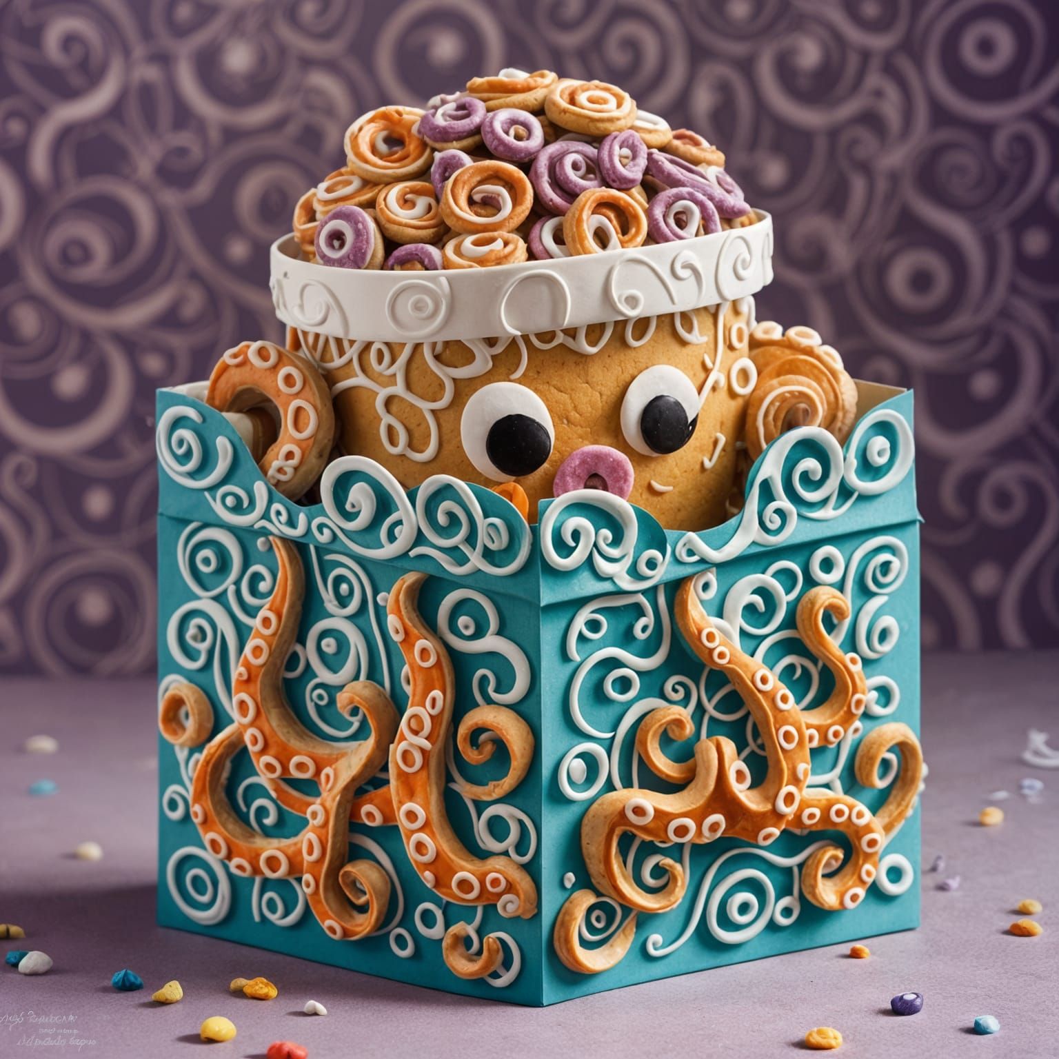 Playful Octopus Cookie Box in Papercut Style