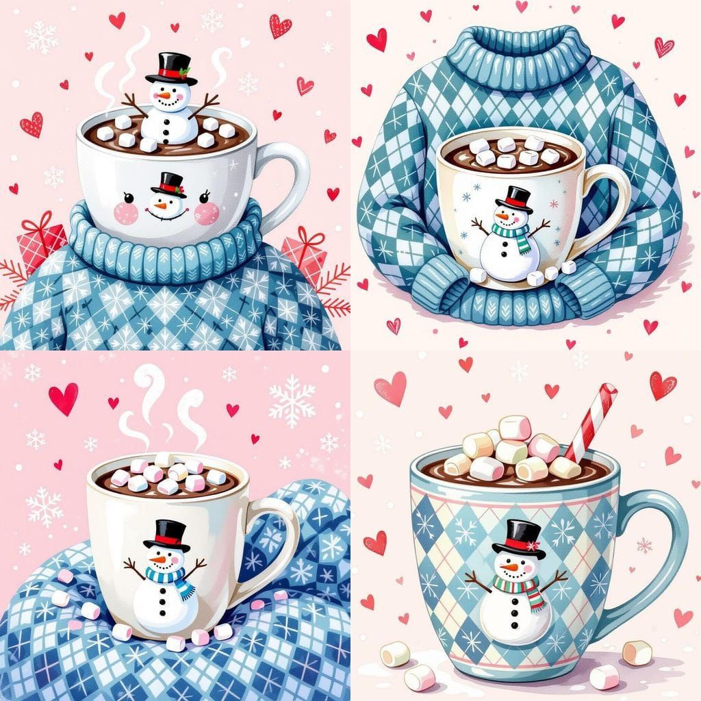 Whimsical Hot Chocolate Mug with Snowman in Argyle Sweater