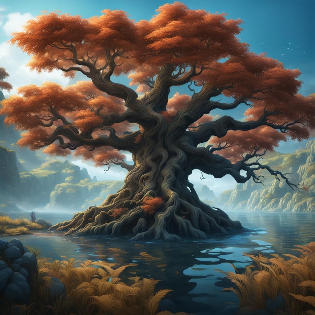 Tree Above Water: Detailed Matte Painting