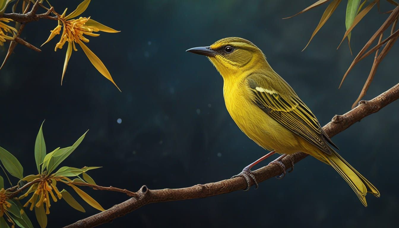 Hyperrealistic Yellow-Plumed Honeyeater in Dramatic Light