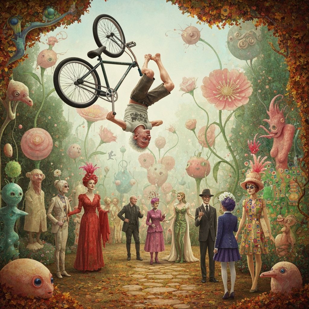 Elderly Man Performs BMX Stunts in Hyperrealistic Style