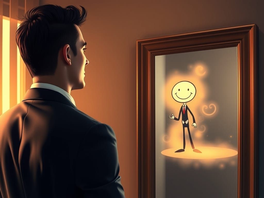 Man's Reflection Reveals Ethereal Cartoon Self