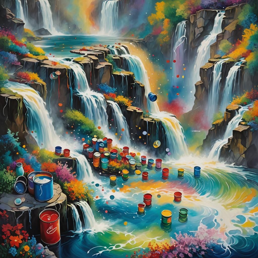 Surreal Waterfall of Color in Impressionistic Style