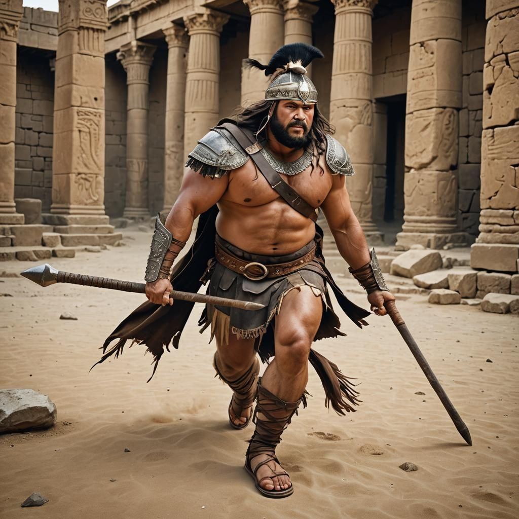 Muscular Barbarian Warrior Attack in Gobi Desert