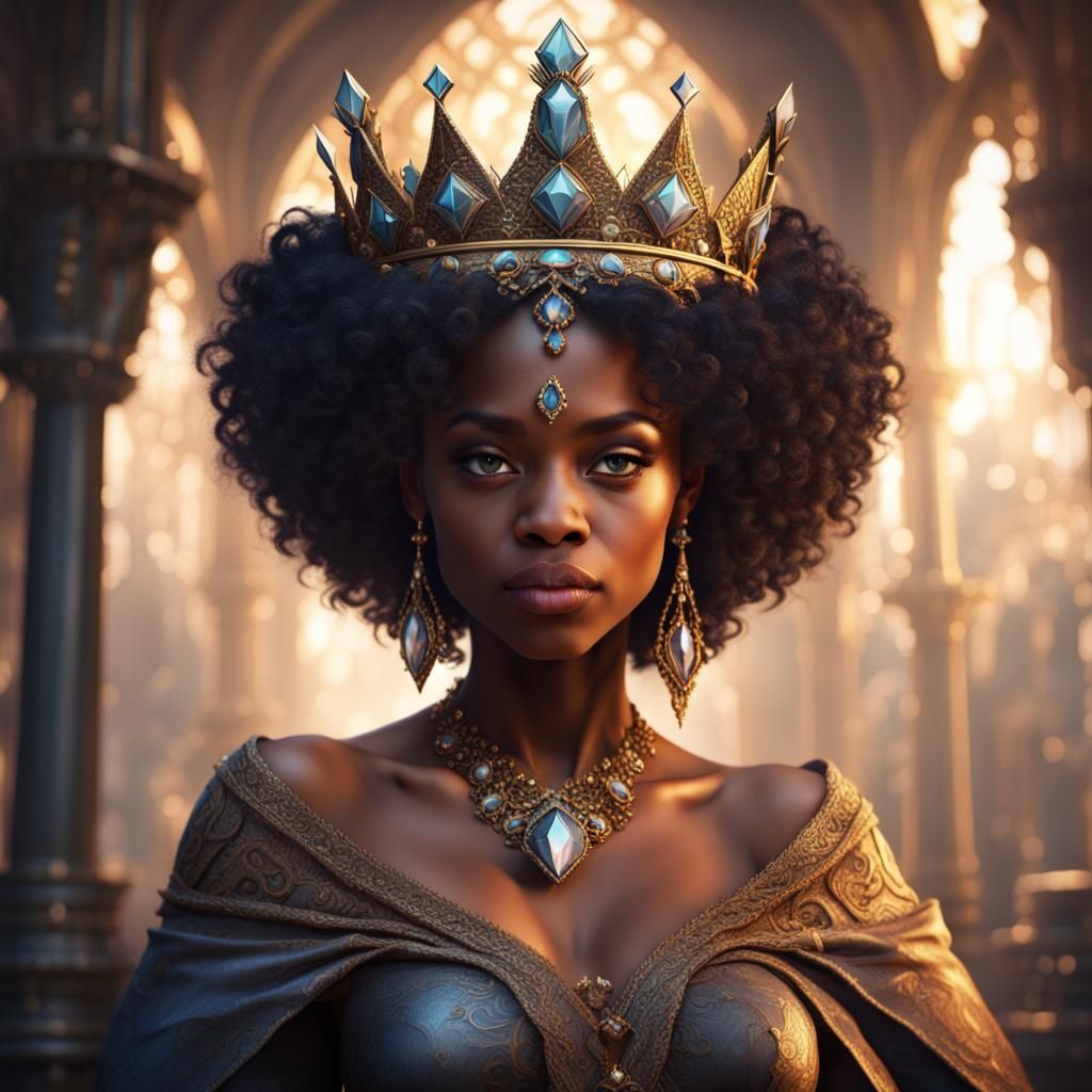 African American Princess with Diamond Crown