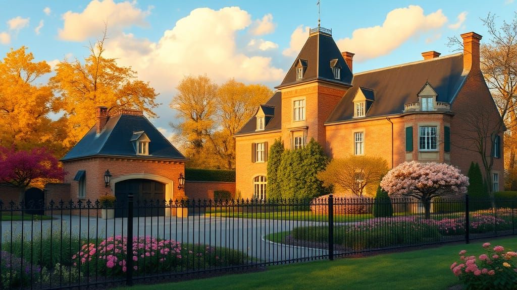 Elegant Chateau in Golden Hour Light
