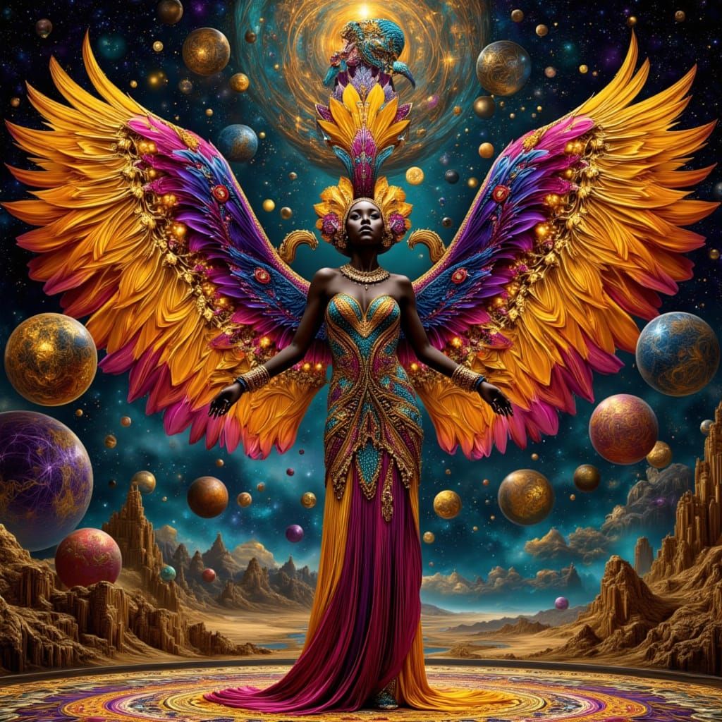 Afrofuturist Showgirl Dancing on Interdimensional Stage