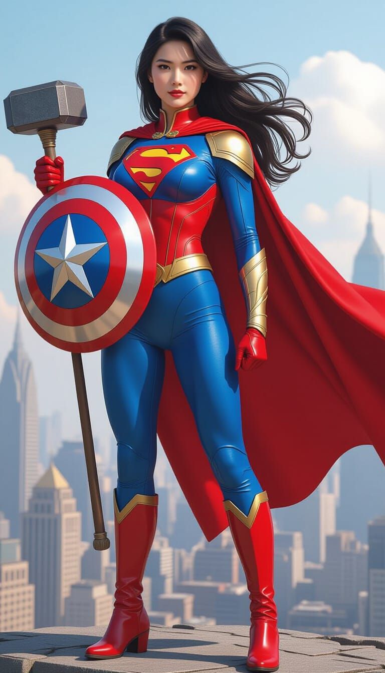 Chinese Superheroine Saving Beijing in Photorealistic Style
