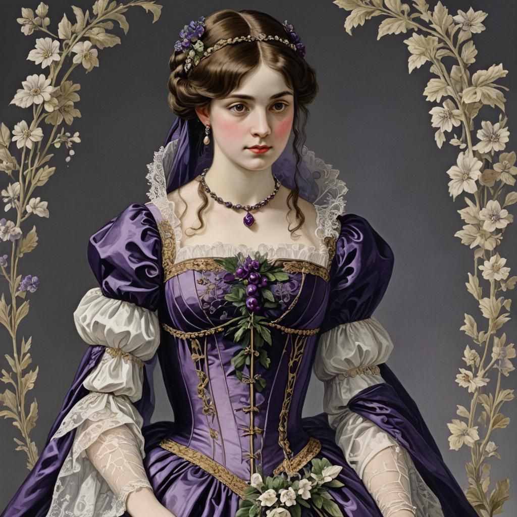 Elegant Woman in Gothic Purple Dress