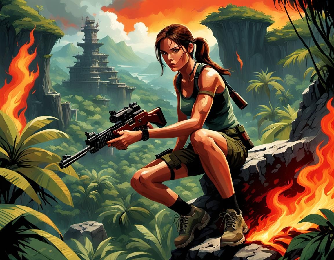Lara Croft Cinematic Illustration: Jungle Firefight