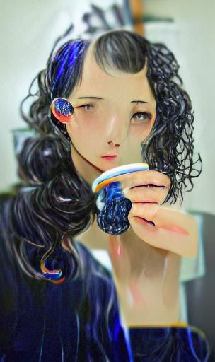 Woman with Blue Hair and Bubble Tea in 8K
