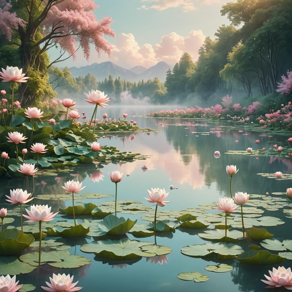 Dreamlike Marshmallows Float on Pastel Lake