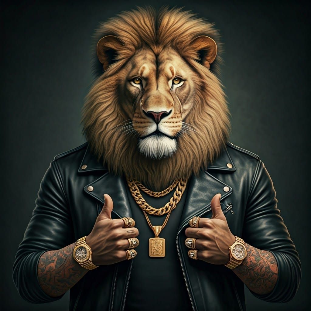 Urban Lion King in Shining Armor, A Streetwise Regal Presenc...