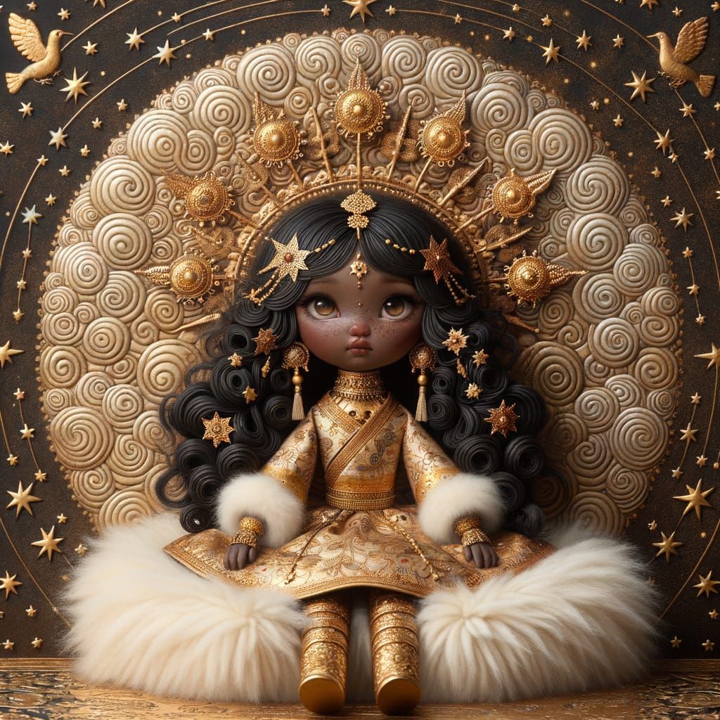 Serene Tibetan Buddhist Mandala with Melancholic Tzarina Dol...