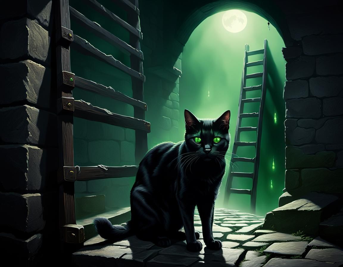 Black Cat Crossing Path in Dark Fantasy Style