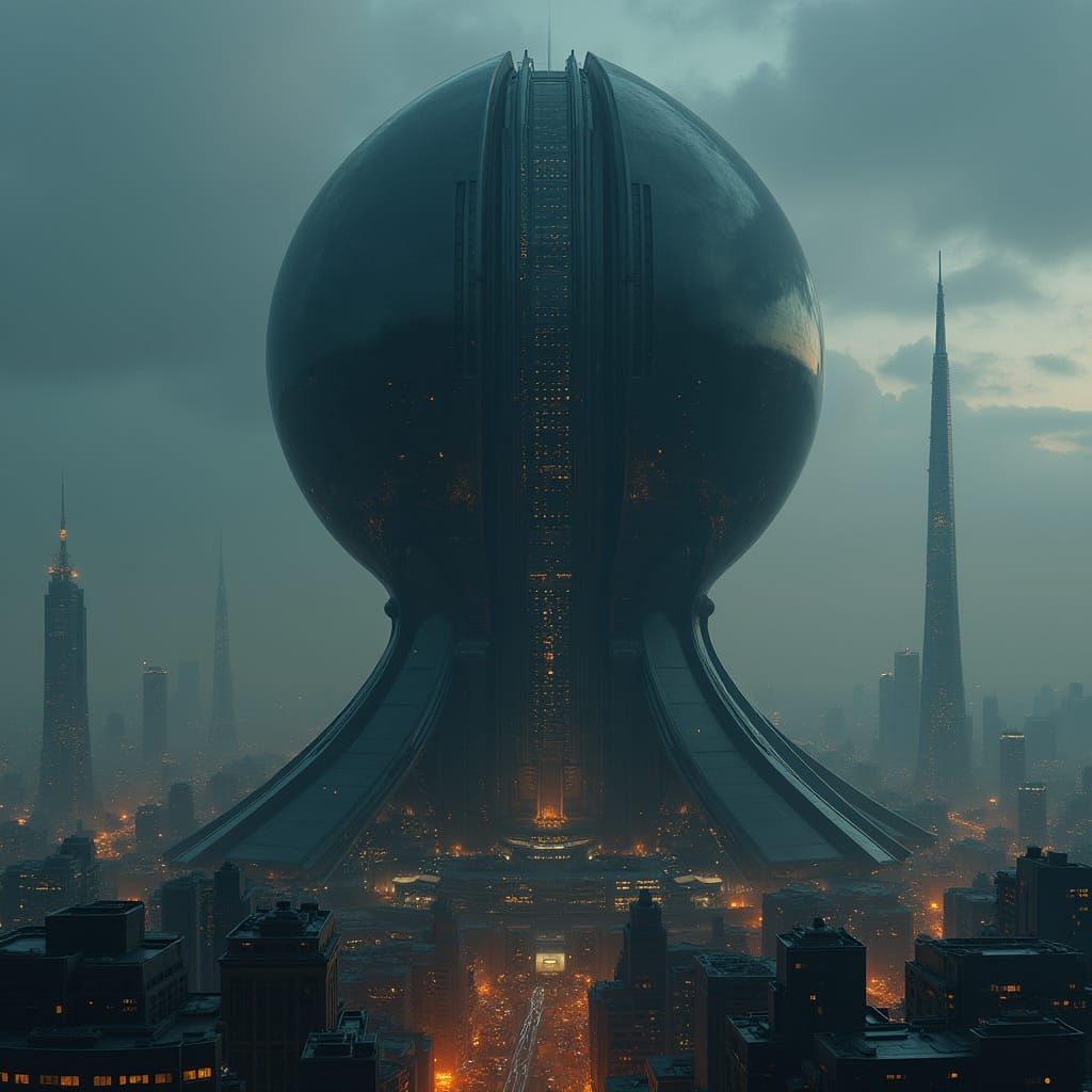 Ominous Futuristic Skyscraper with Reflector Dome