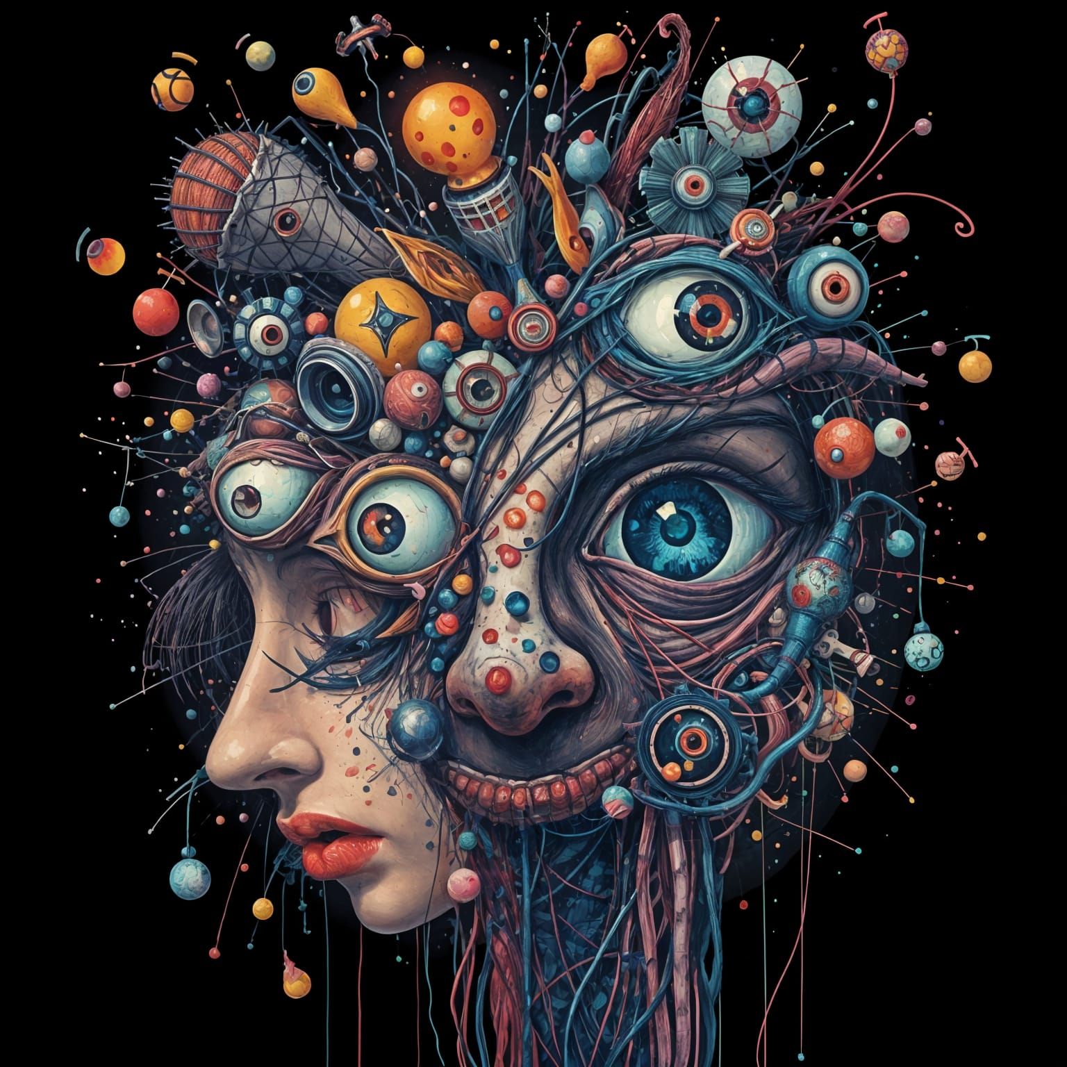 Surreal Anime Artwork with Vibrant Colors and Abstract Forms