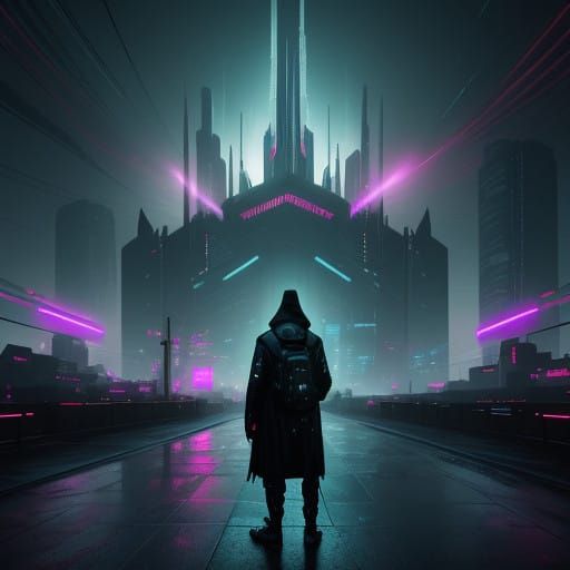 Misty Cyberpunk Metropolis in Neon Glory