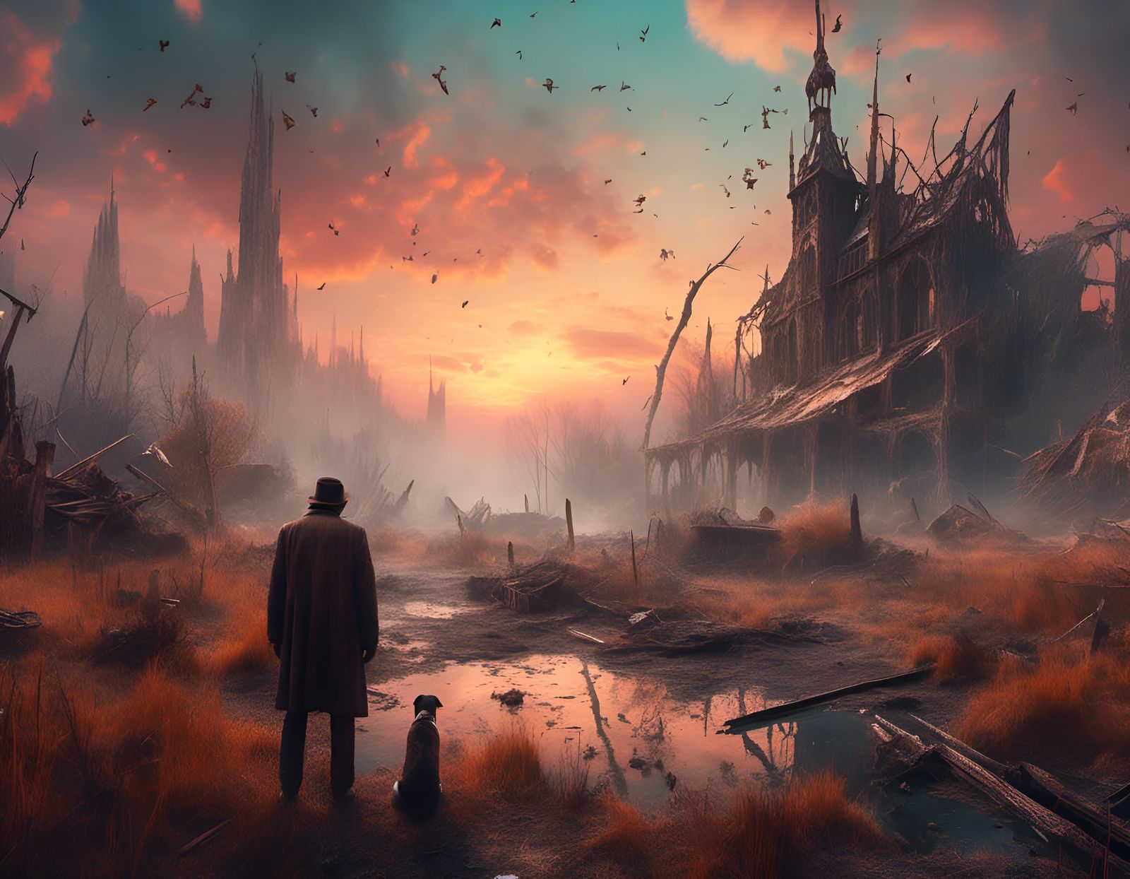 Macabre Post-Apocalyptic Landscape in Monet Style