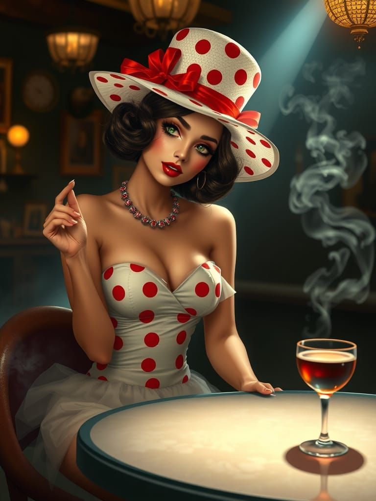 Italian Woman in Polka Dots, Art Nouveau Style