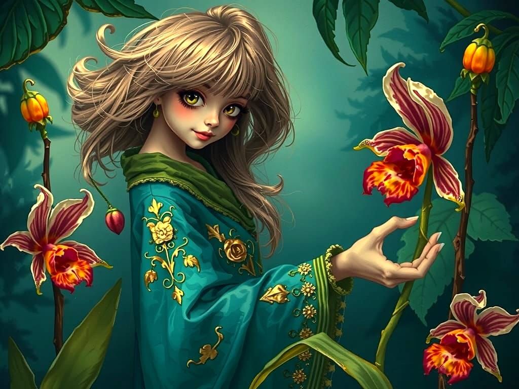 Mythical Gardener in a Gilded Orchid Grove