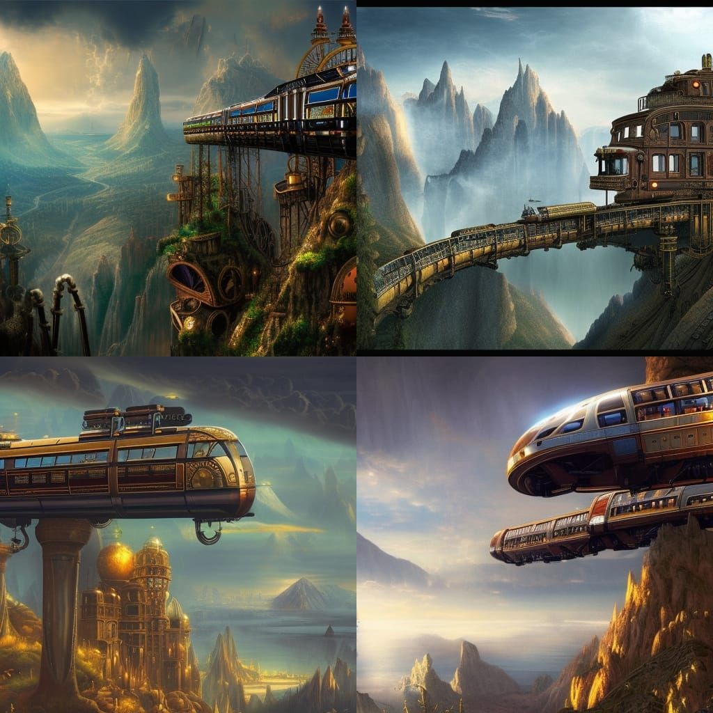 Steampunk Monorail Ascends a Mountain: Digital Matte Paintin...