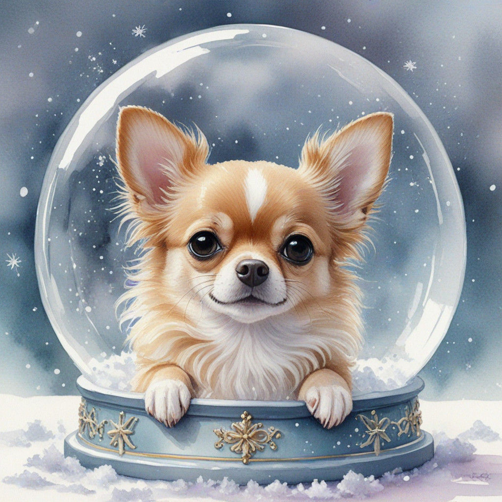 Whimsical Watercolor Wonderland with Long Hair Chihuahua in....