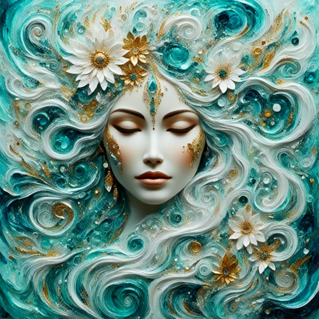 Indian Woman with Flower, Digital Acrylic Painting