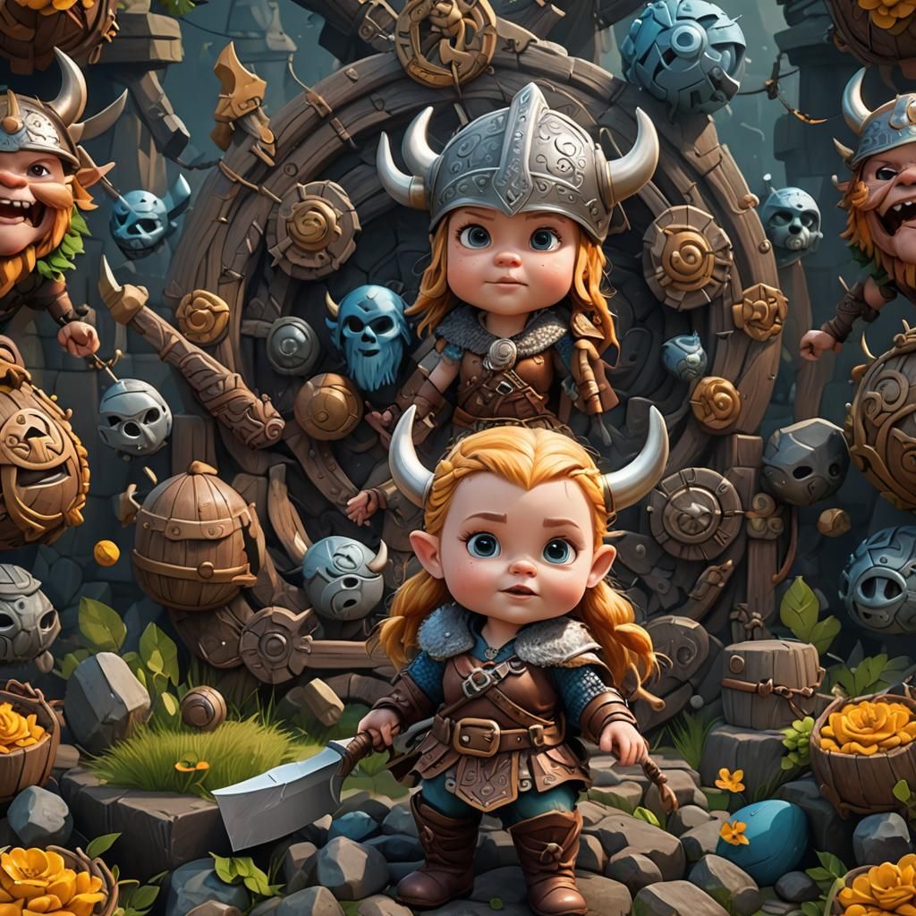 Baby girl viking cartoon