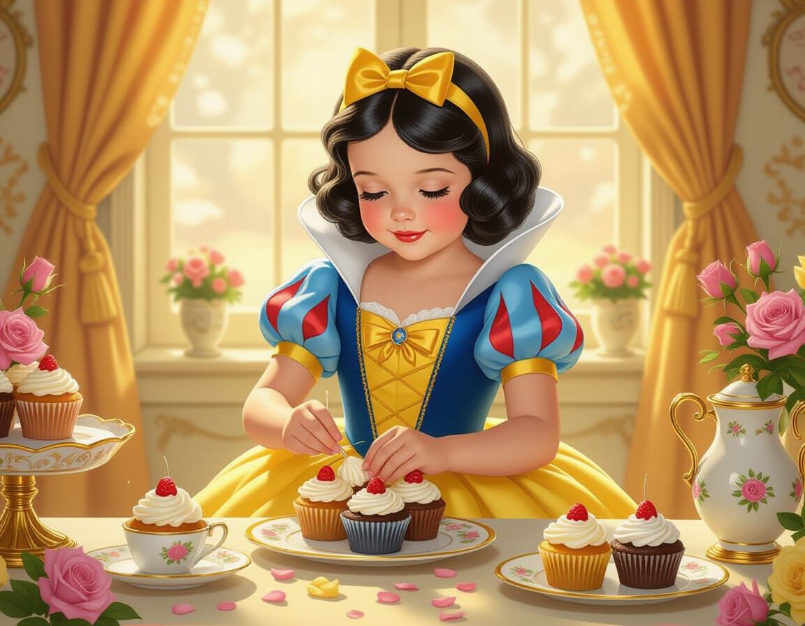 Girl Decorating Cupcakes in Pin-Up Style