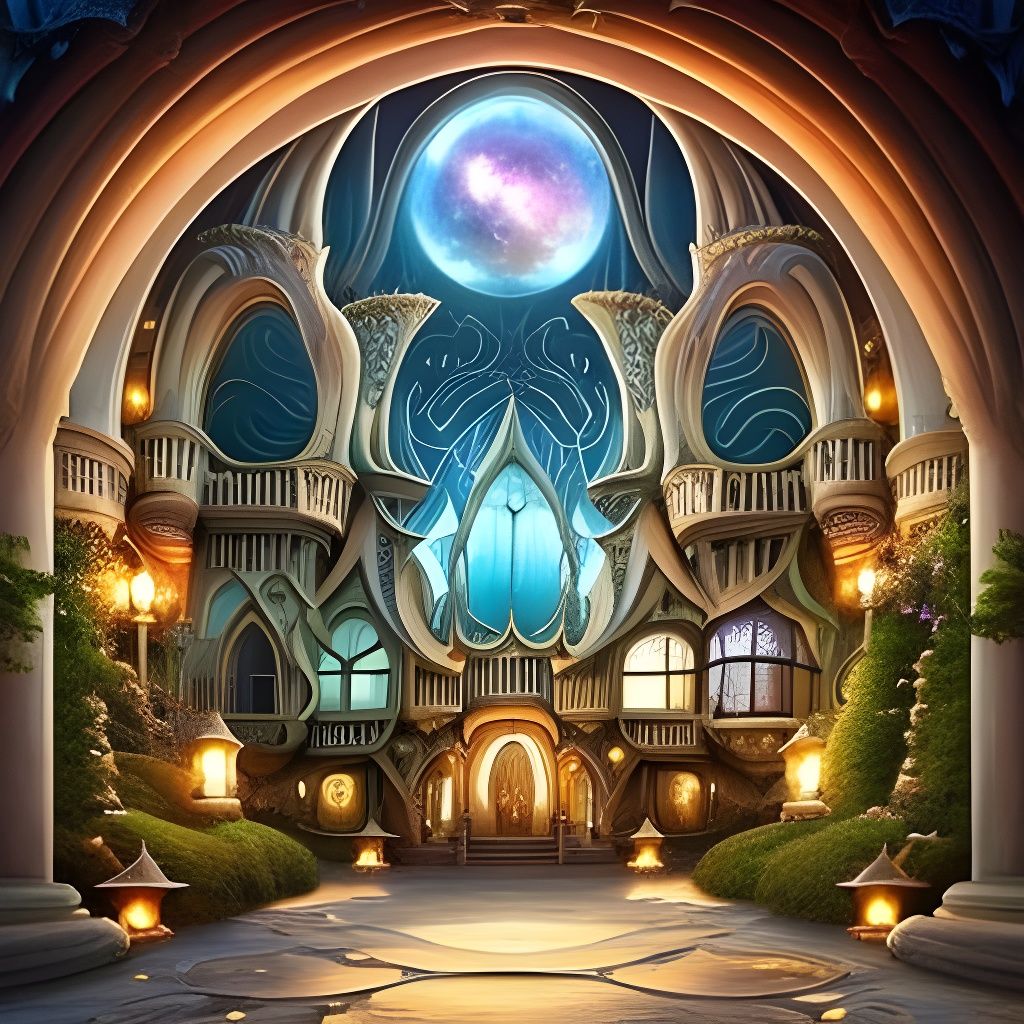 Fairytale City in Clouds: Art Nouveau Fantasy