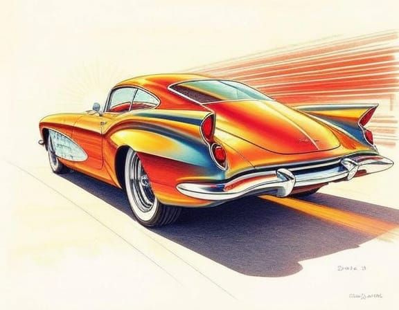 1950s Concept Car Engineering Drawings with Digital Signals