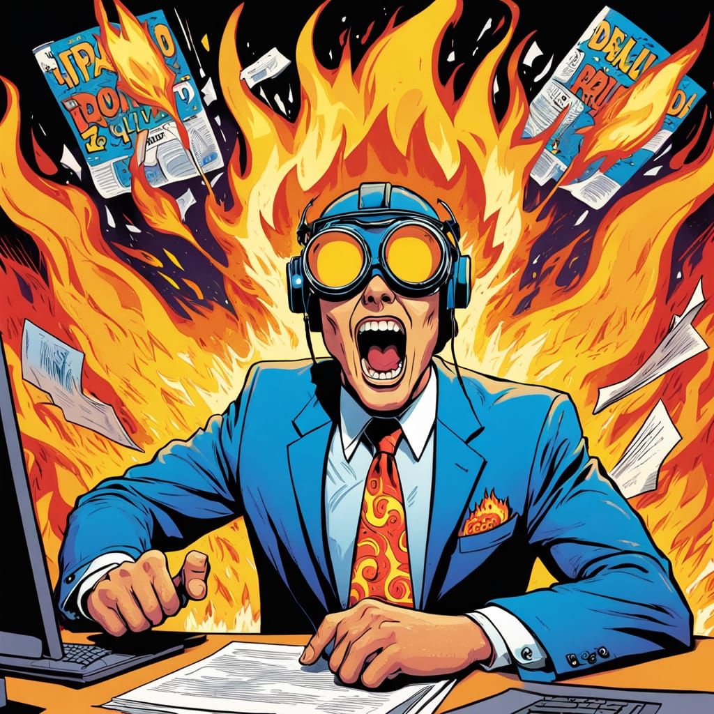 Comic Book Style Man in Helmet Screaming in Despair