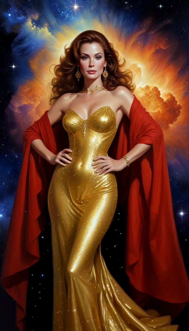 Glamorous Portrait of a Woman Under Starry Skies